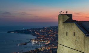 A picture of the west side of Naples at sunset, as seen from the Castel Sant'Elmo.